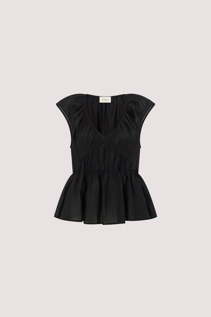 BILLIE BLACK LINEN BLEND TOP