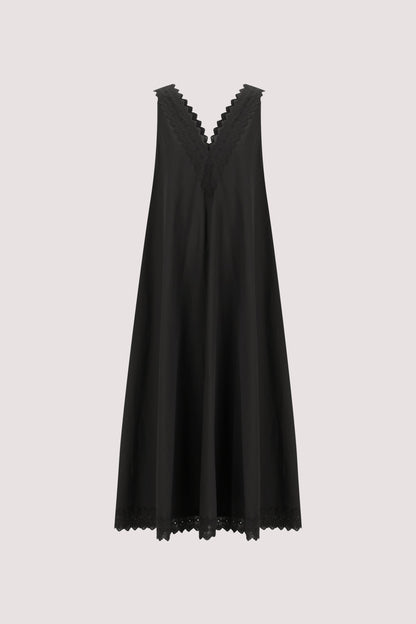 ANNABEL BLACK SLEEVELESS V NECK MIDI DRESS