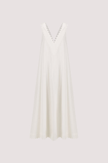 ANNABEL WHITE SLEEVELESS V NECK MIDI DRESS