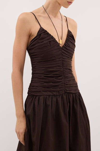 ALEXIA BURNT CHOC COTTON MIDI DRESS