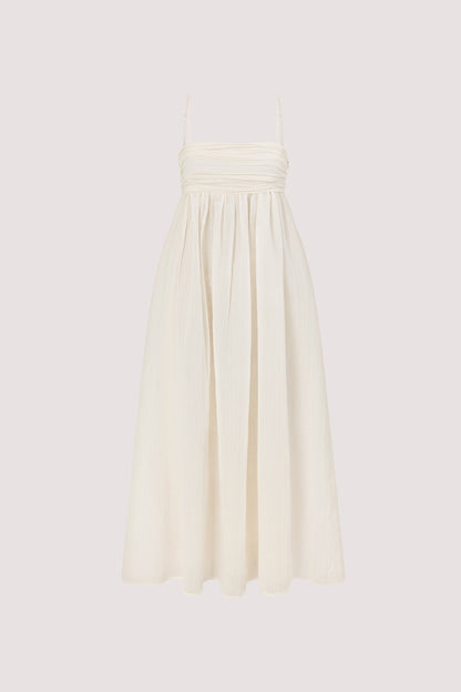 CASEY IVORY CRINKLE RAMIE MIDI DRESS