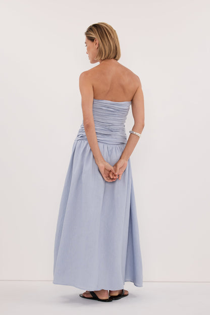 AUBRIELLA DUSTY BLUE LINEN MIDI DRESS