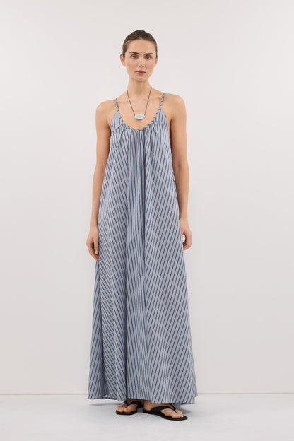 FABLE DUSTY BLUE STRIPE MIDI DRESS