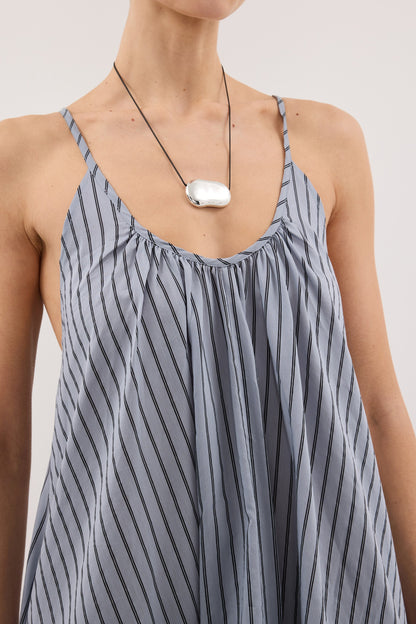 FABLE DUSTY BLUE STRIPE MIDI DRESS