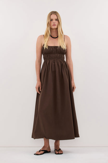 ZAHARA BITTER CHOC COTTON MIDI DRESS