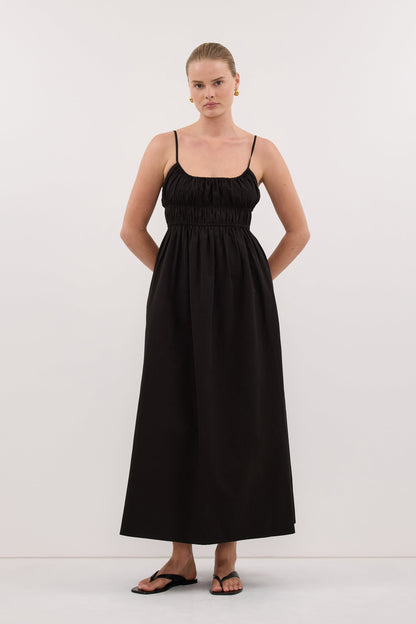 ZAHARA BLACK COTTON MIDI DRESS