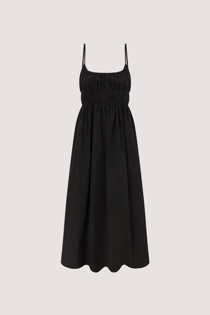 ZAHARA BLACK COTTON MIDI DRESS
