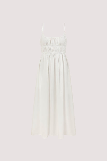 ZAHARA WHITE COTTON MIDI DRESS