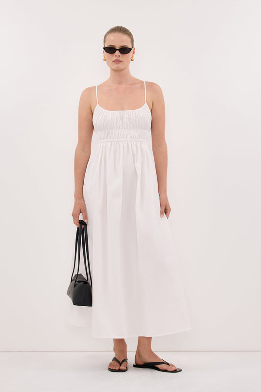 ZAHARA WHITE COTTON MIDI DRESS