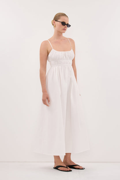 ZAHARA WHITE COTTON MIDI DRESS