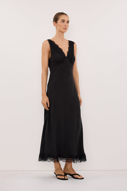 ANDREA BLACK CUPRO MIDI DRESS