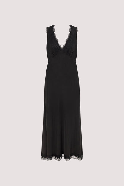 ANDREA BLACK CUPRO MIDI DRESS