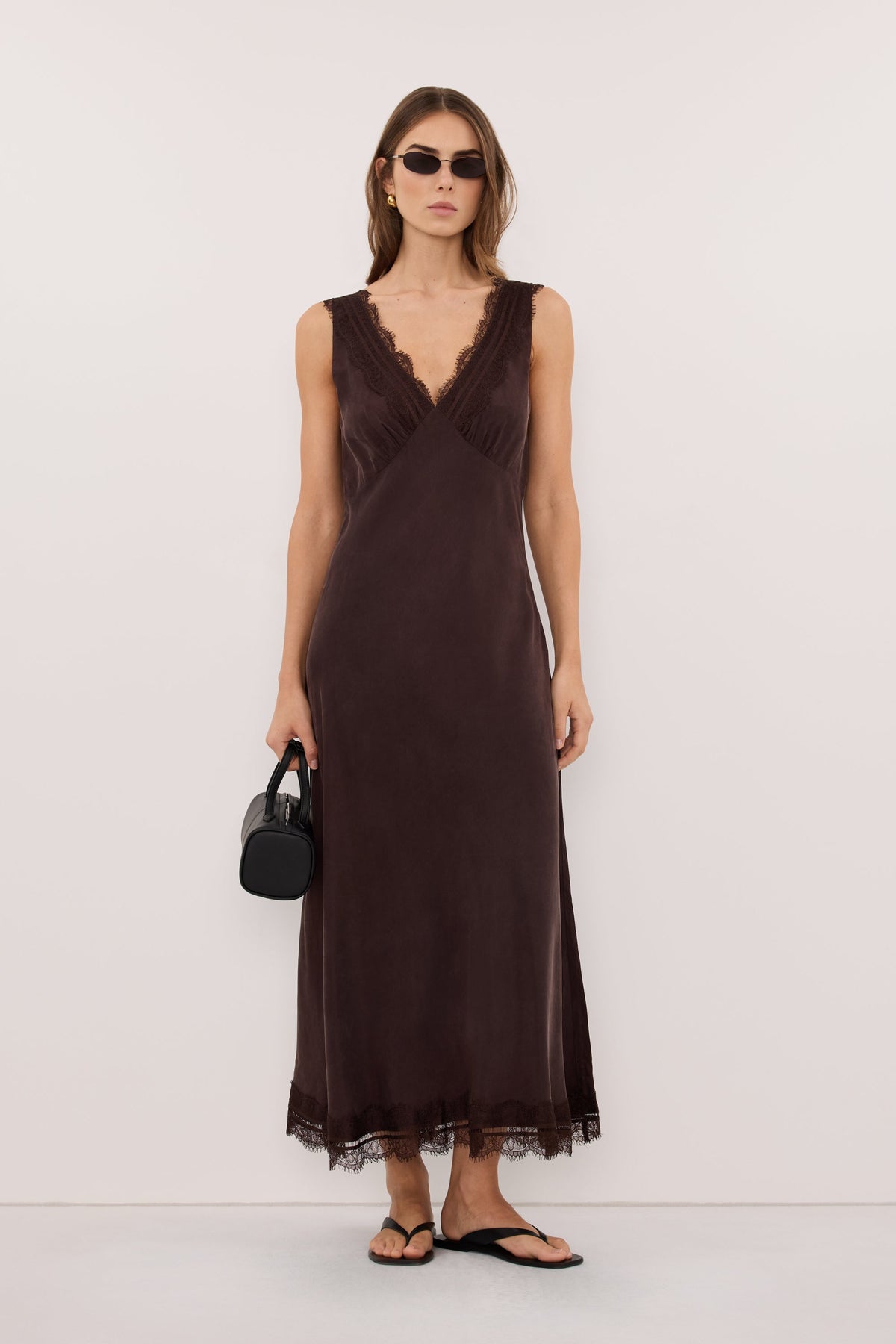 ANDREA PLUM CHOC CUPRO MIDI DRESS