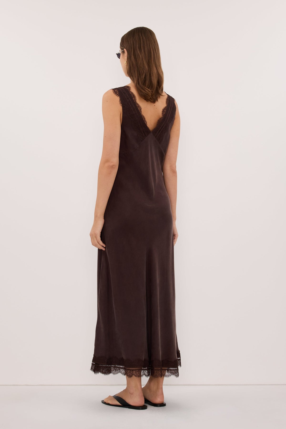 ANDREA PLUM CHOC CUPRO MIDI DRESS