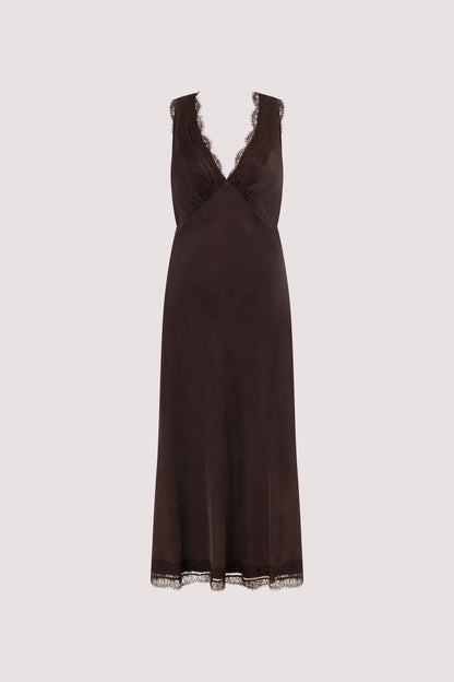 ANDREA PLUM CHOC CUPRO MIDI DRESS