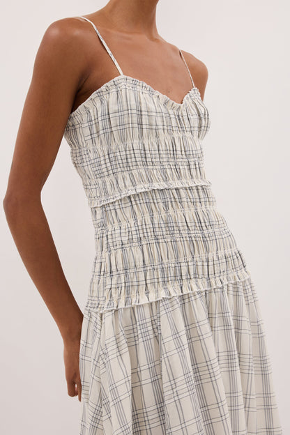 PETRA OFF WHITE CHECK MIDI DRESS