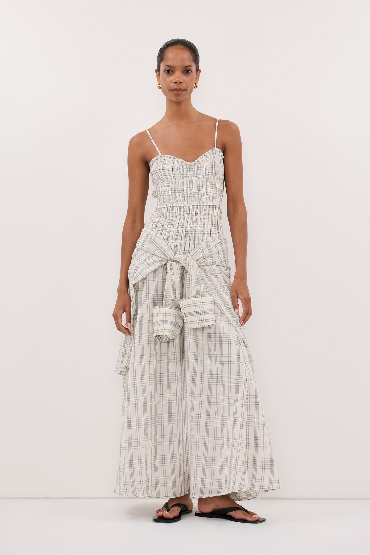 PETRA OFF WHITE CHECK MIDI DRESS