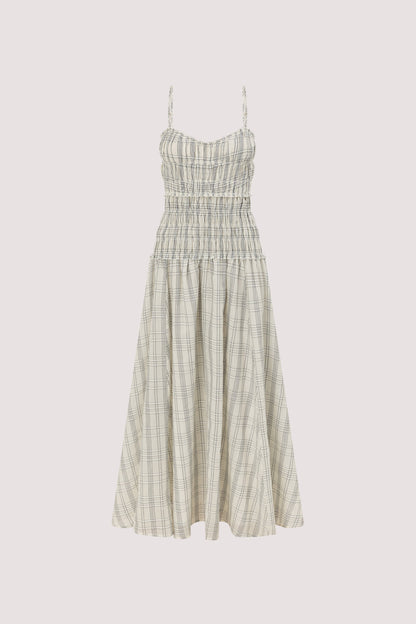 PETRA OFF WHITE CHECK MIDI DRESS