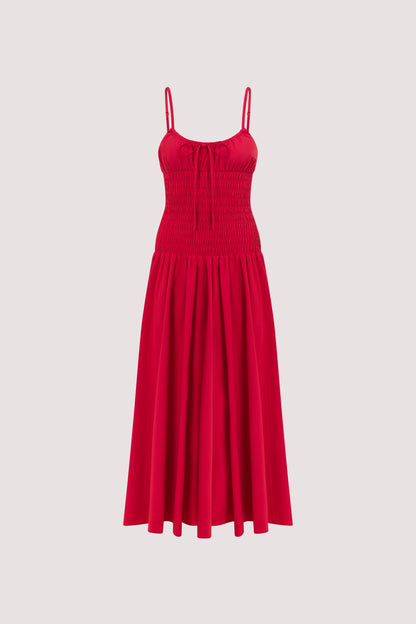 PALOMA RED COTTON MIDI DRESS