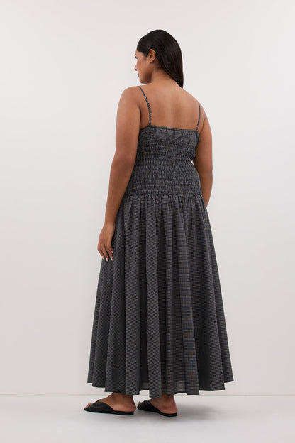 LILA BLACK CHECK MIDI DRESS