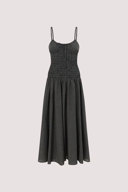 LILA BLACK CHECK MIDI DRESS