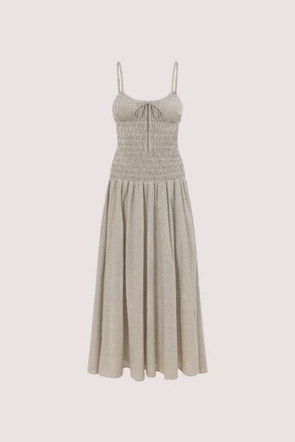 LILA CREAM CHECK MIDI DRESS