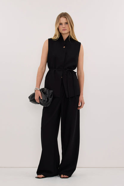 VIDA BLACK STAND COLLAR VEST TOP
