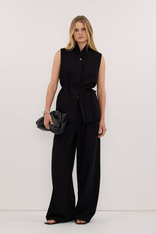 VIDA BLACK STAND COLLAR VEST TOP