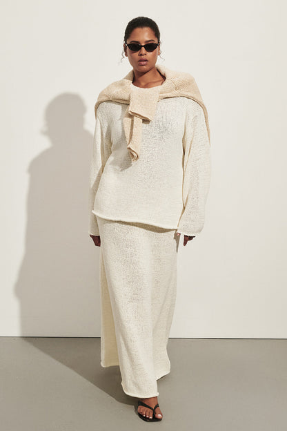MIREYA OFF WHITE KNIT MAXI SKIRT