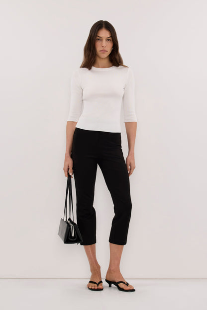 SILVIA WHITE 3/4 SLEEVE KNIT TEE
