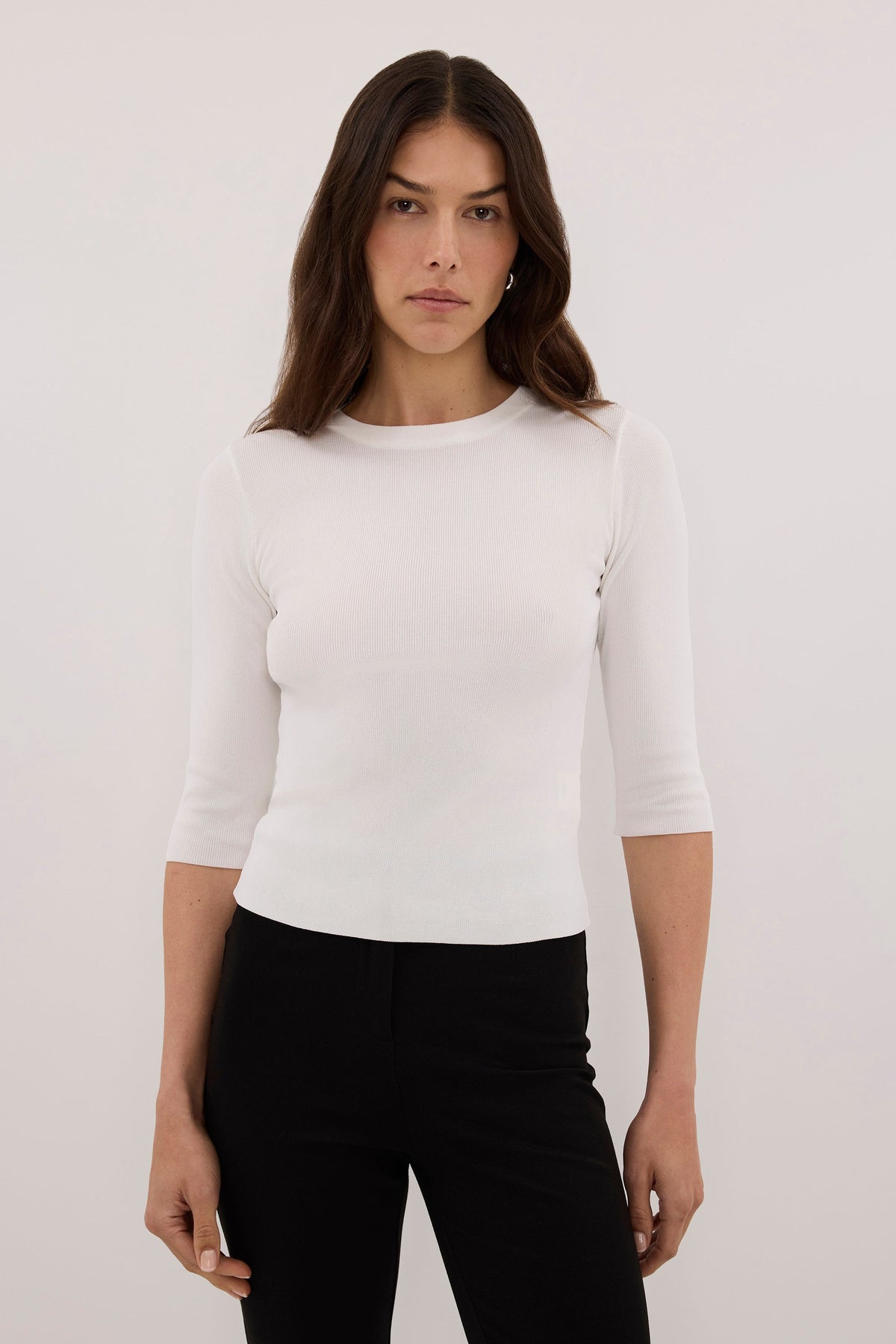 SILVIA WHITE 3/4 SLEEVE KNIT TEE