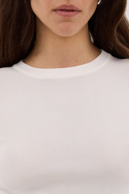SILVIA WHITE 3/4 SLEEVE KNIT TEE
