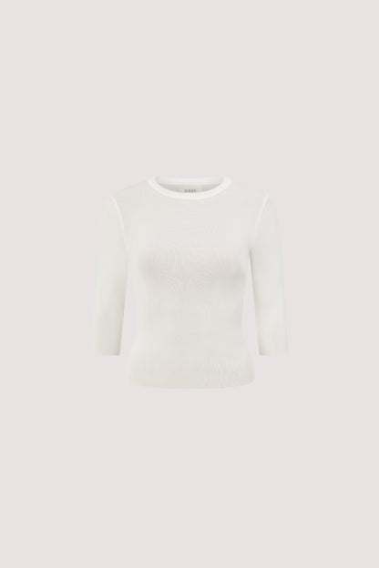 SILVIA WHITE 3/4 SLEEVE KNIT TEE
