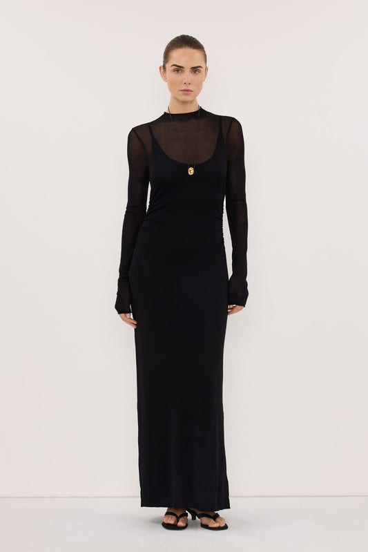HAZEL BLACK LONG SLEEVE KNIT MIDI DRESS