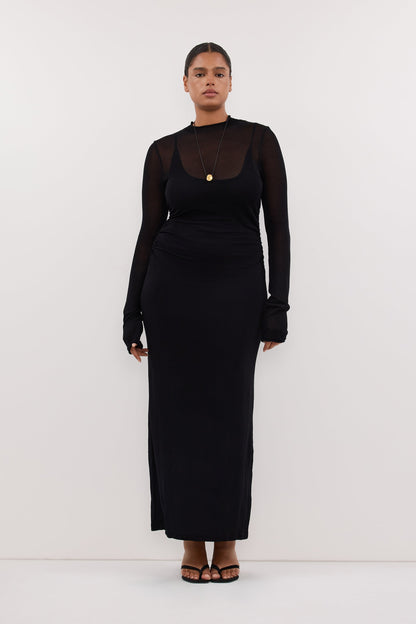 HAZEL BLACK LONG SLEEVE KNIT MIDI DRESS