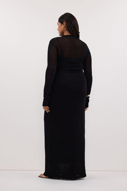 HAZEL BLACK LONG SLEEVE KNIT MIDI DRESS