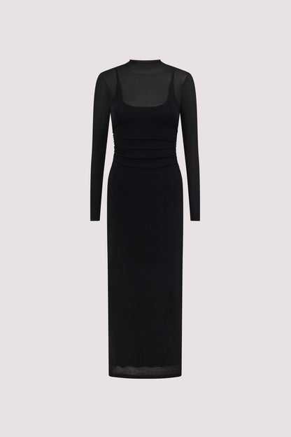 HAZEL BLACK LONG SLEEVE KNIT MIDI DRESS